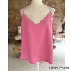 Boohoo Camisole Pink Scalloped Neck Textured 20 Plus Tank Work Brunch Pastel